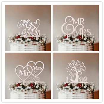 

1pc Mr & Mrs Wooden Cake Toppers Hollow Letters Cakes Top Ornaments Engagement Home Party Decoration Supplies DIY Wedding Favors