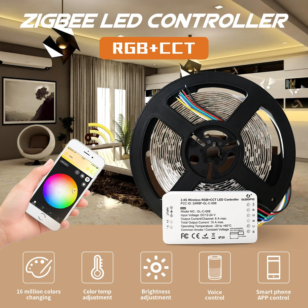 Zigbee ZLL DC24v smart LED Strip and rgb+cct ZIGBEE controller for RGB+CCT waterproof strip light work with Amazon echo plus