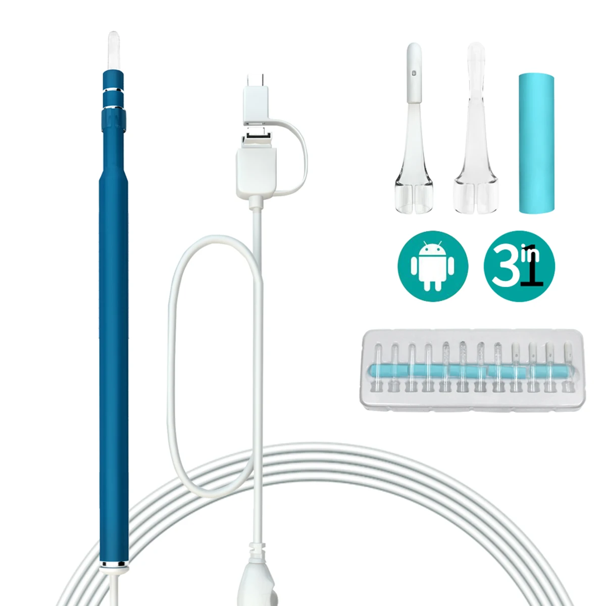 3 en 1 cera limpieza endoscopio USB 5,5mm palillo para las orejas Visual HD Cámara cuchara otoscopio limpiador de oído