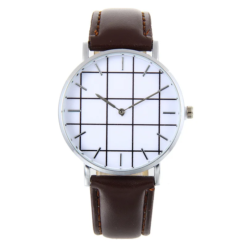 

New Style Business Casual Ultra-Thin Plaid Leather Belt Watch Fashion for Men And Women Students Couples Quartz Watch