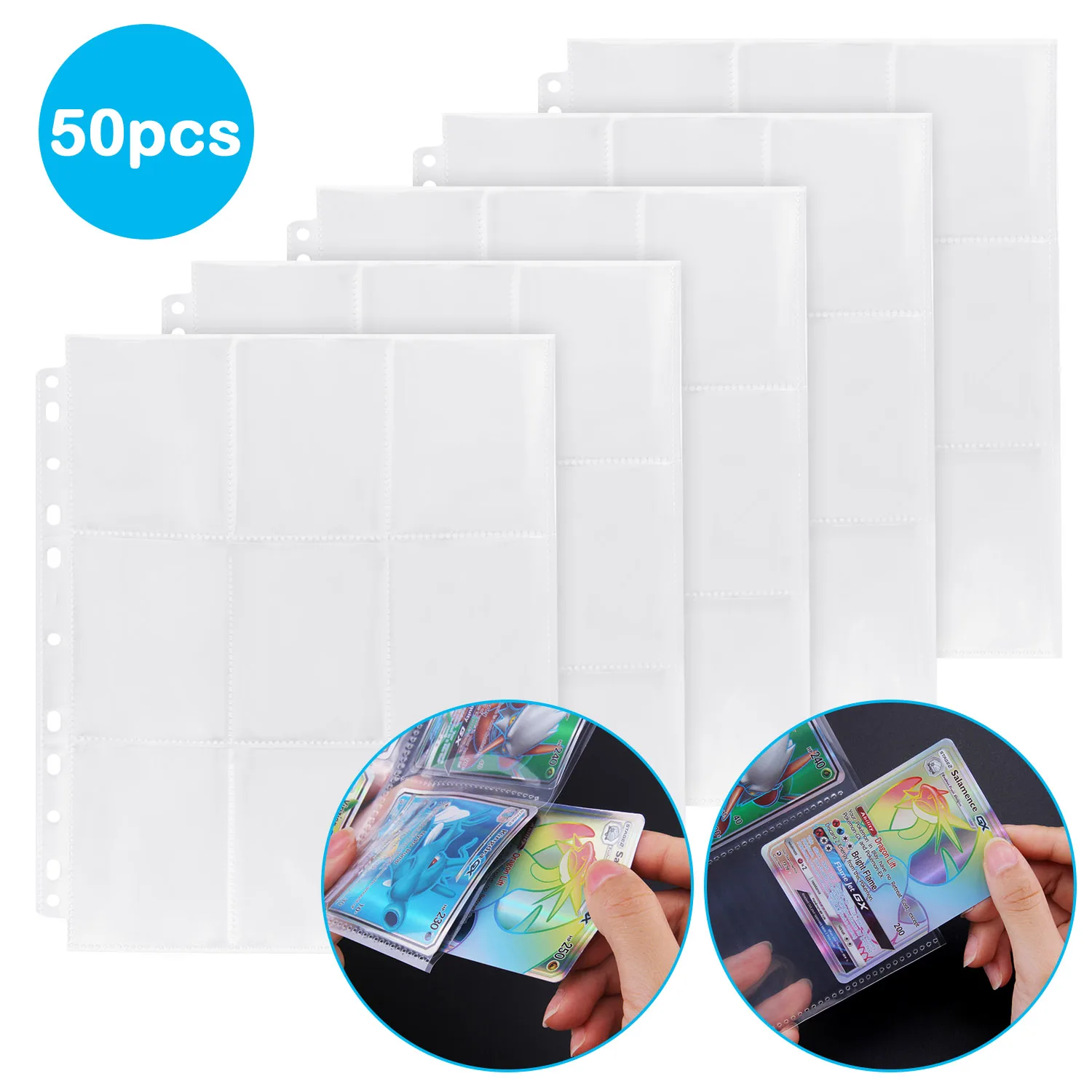 

9 Pocket Pages Protectors Trading Card Coupon Sleeves 11 Ring Binder Sheets for Sport Game Cards 50 Pages