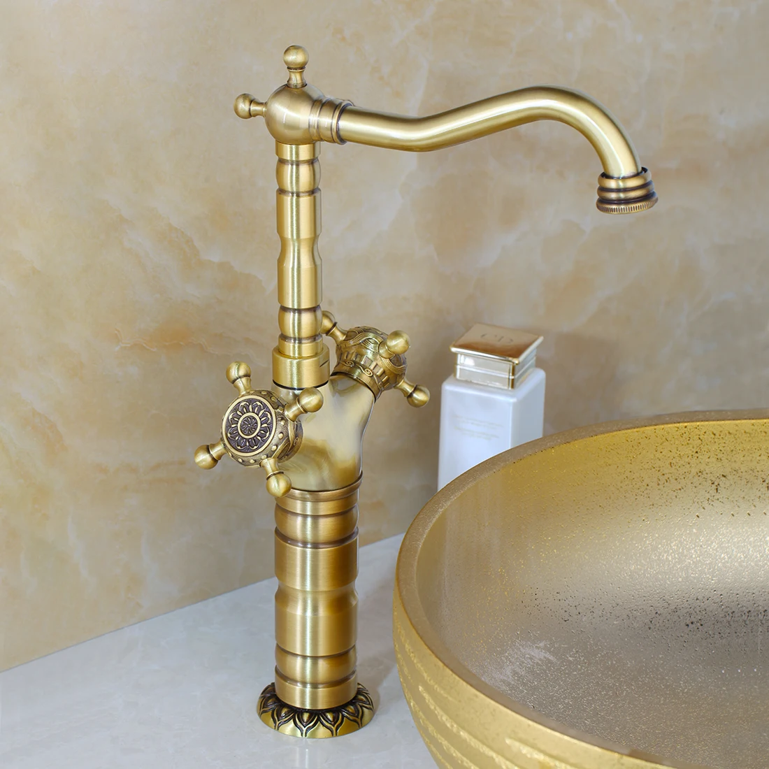 Antique Tap C JIENI латунная с резьбой в античном стиле смеситель для керамической раковины водопад короткий длинный латунный Смеситель для ванной набор смесителя - Цвет: Antique Tap C