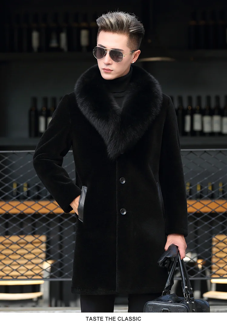 Haining Genuine Leather Clothes Men's Fox Fur Collar Chenille Coat Fur Coat Men's
