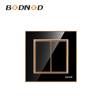 

EU Standard Power Light Switch Rocker Switch Black Acrylic Panel 250V 16A 2 Gang 1 Way Wall Switch 84mm*84mm