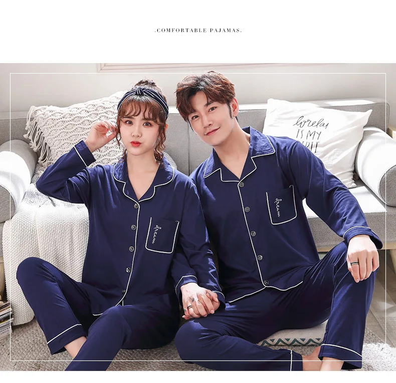 Couples Pajamas Long Sleeve Pure Cotton Spring And Autumn Cotton Pajamas Women's Men Summer Thin Section Homewear Set