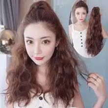 16 inch Long Curly Synthetic Ponytail Light Brown Drawstring Clip In Ponytail Hair Extensions Heat Resistant Hair Tail charming shaggy tacos curly fashion highlight heat resistant synthetic long ponytail for women