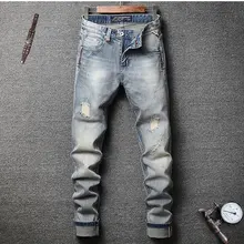 2020 New Light Blue Washed Italian Designer Men Jeans High Quality Brand Straight Fit Distressed Ripped Jeans For Jeans Men 2020 New Light Blue Washed Italian Designer Men Jeans High Quality Brand Straight Fit Distressed Ripped Jeans For Jeans Men