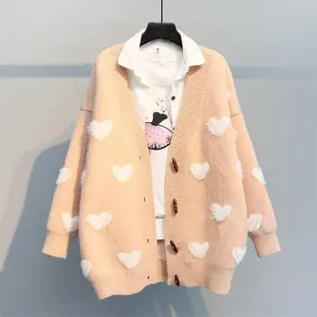 

Spring/autumn Women Sweaters Computer Knitted Open Stitch Sweater Cardigans Women Autumn Clothing Heart Design Sweaters