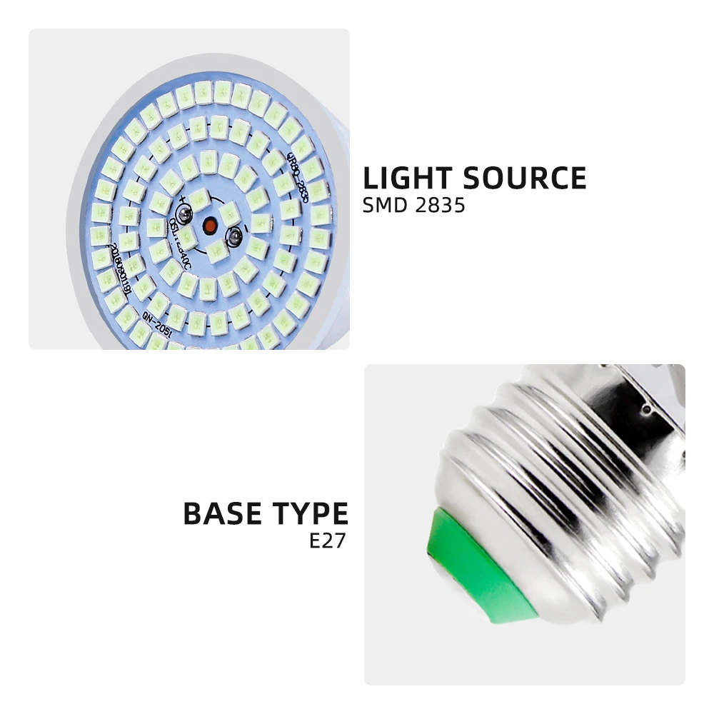 ZHMZH 48 60 80 LEDs UVA Sterilizing Lamp Bulb Ultraviolet Germicidal Light Desinfection Bulb E27 110 220V 365nm UV