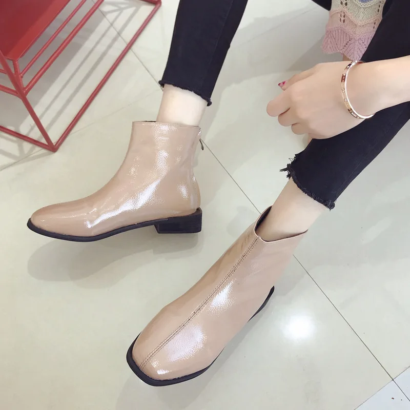 

Round Toe PU Fashion Retro Ankle Boots Women Med Platform Solid Chelsea Boots Square Heel Casual Zip Winter Shoes Plus Size