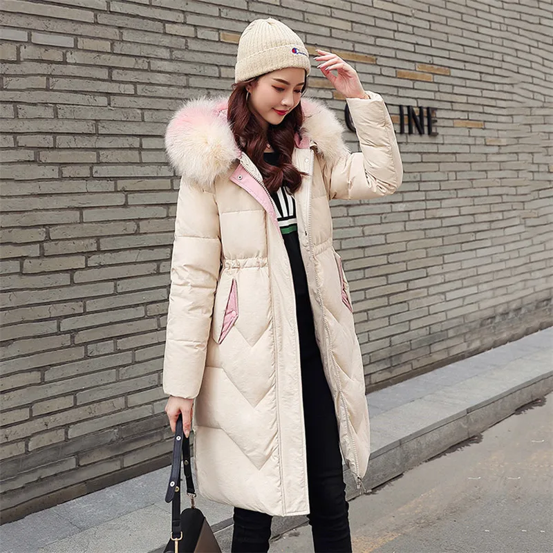 

2019 Winter New Parkas Long Fashion Women Jacket Thick Down Cotton Outerwear Female Coat Slim Fur Collar Warm Cotton Coat XIN073