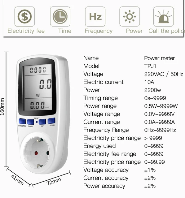 Wattmètre De Puissance Numérique, Moniteur De Consommation D'électricité,  Voltmètre, Ammètre De Prise, Testeur D'énergie, Prise De Courant Ue 230v -  Mesureurs De Puissance - AliExpress