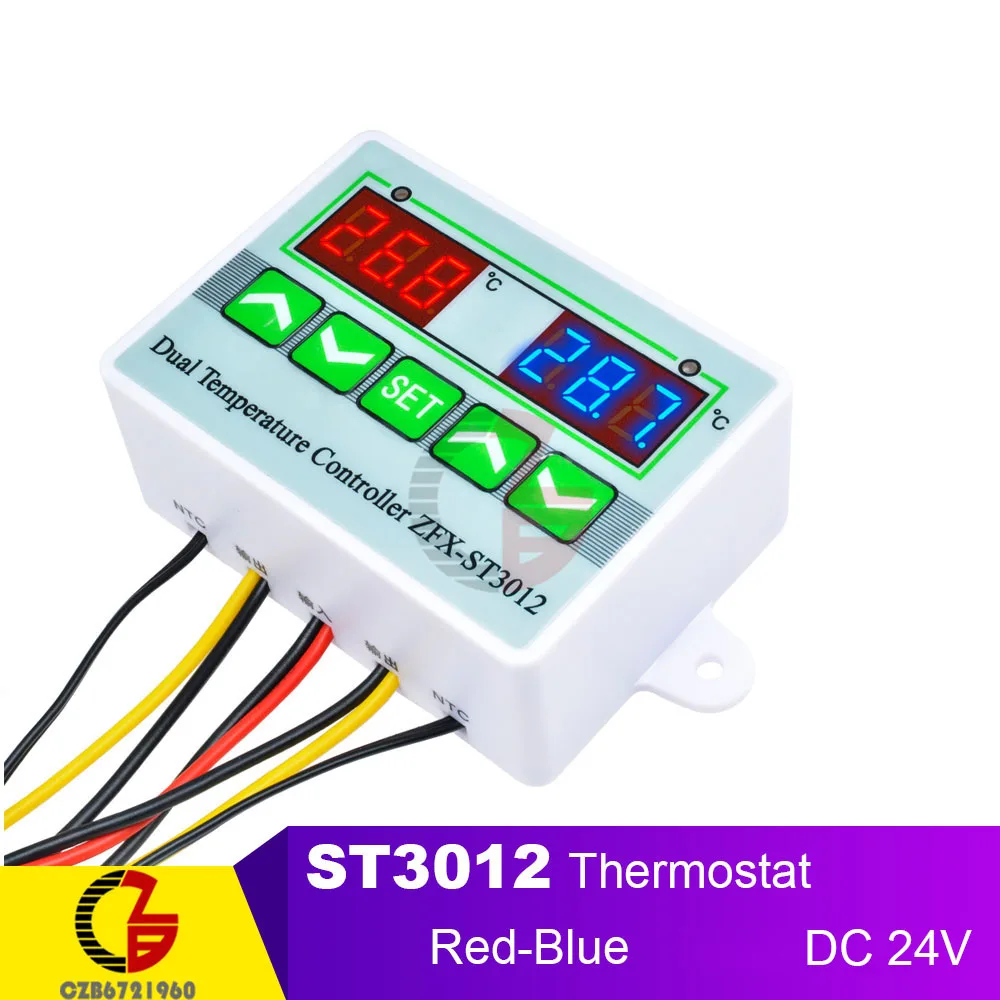 110 В 220 в 12 В 24 в двойной цифровой регулятор температуры Термостат Термометр пивоваренный инкубатор нагрев охлаждения тепловой регулятор - Цвет: 24V Red-Blue