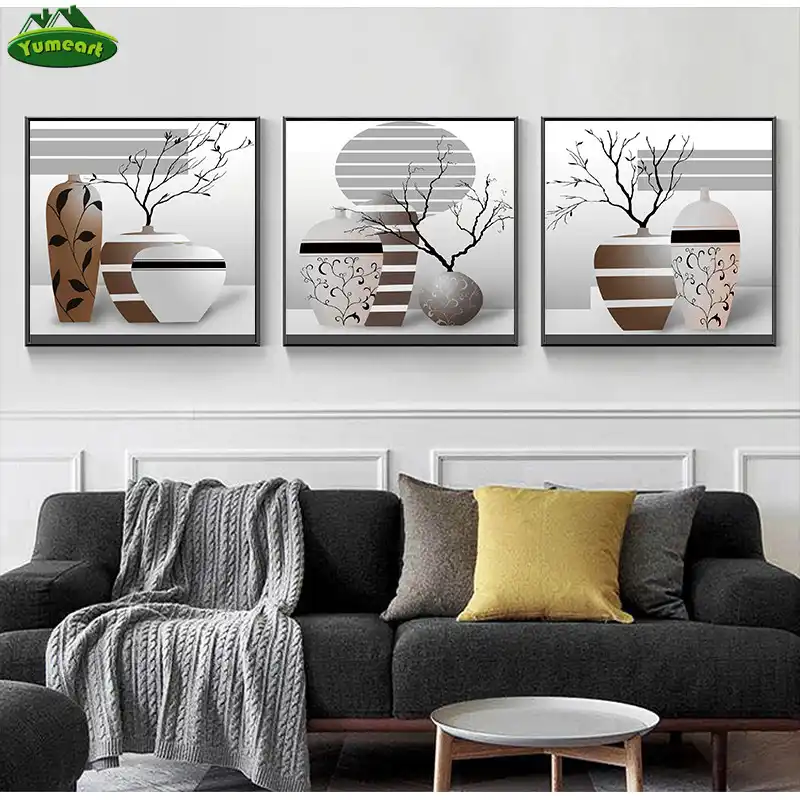 Yumeart Rayado Abstracto Magnolia Florero Pared Contemporanea Arte