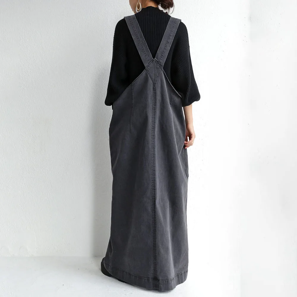 Fashion Korean Strap Denim One-piece Dresses Fashion Suspenders For Women Jeans Long Maxi Dress Plus Size Floor Length