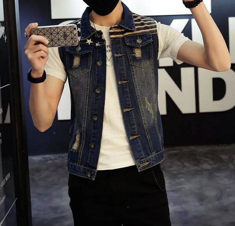 classic vintage mens jeans vest sleeveless jackets fashion