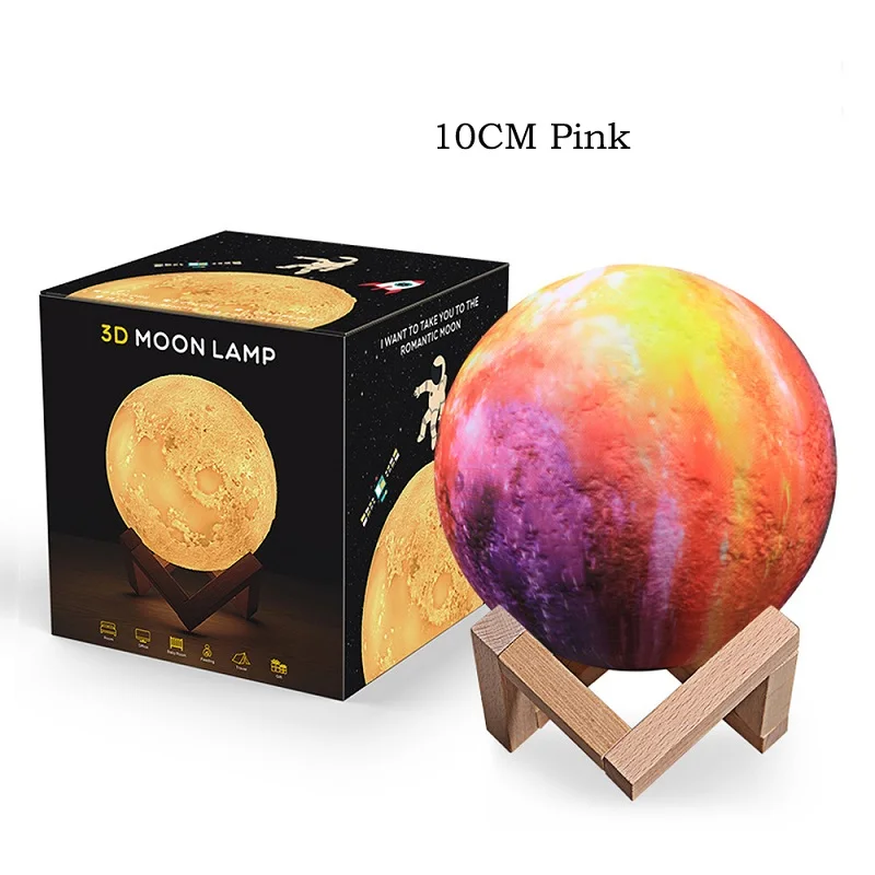 10cm pink Светодиодный ночник с 3D принтом, перезаряжаемый лунный светильник, прикроватный ночной Светильник для детей, настольный декор, новинка, подарок, Прямая поставка - Испускаемый цвет: 10cm pink