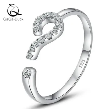 

New Personality Temperament Fashion Jewelry 925 Sterling Silver Creative Crystal Question Mark Shaped Opening Rings R295