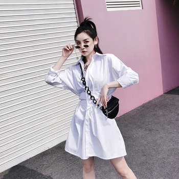 

2020 Spring New Women Blouses European Style Loose Long Sleeve White Long Shirt Wild Slim Thin Women Tops Streetwear Tide D3401