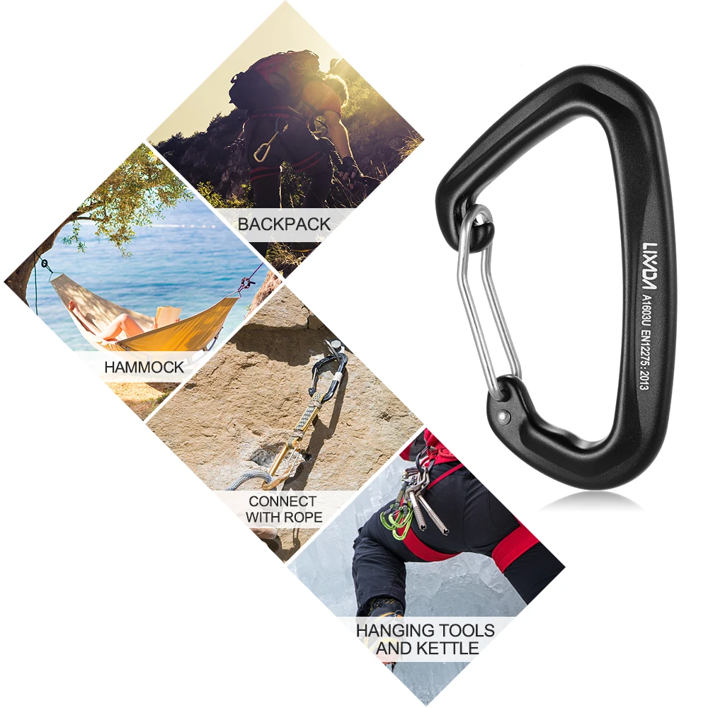 

Lixada 28KN Wiregate Lightweight Hammock Snag Free Carabiner Steel Spring Clip D-shape Carabiner Quick Clip Equipment