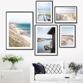 

Beach Cabin Wall Art Canvas Poster Viewscape Print Minimalist Nordic Decorative Picture Painting Modern Home Decor