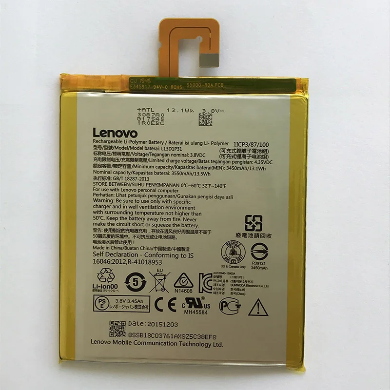 Оригинальный аккумулятор L13D1P31 3550 мА/ч для Lenovo Pad A3500 S5000 S5000-H ub3 7 TB3 710i 710F tab 2 A7 с