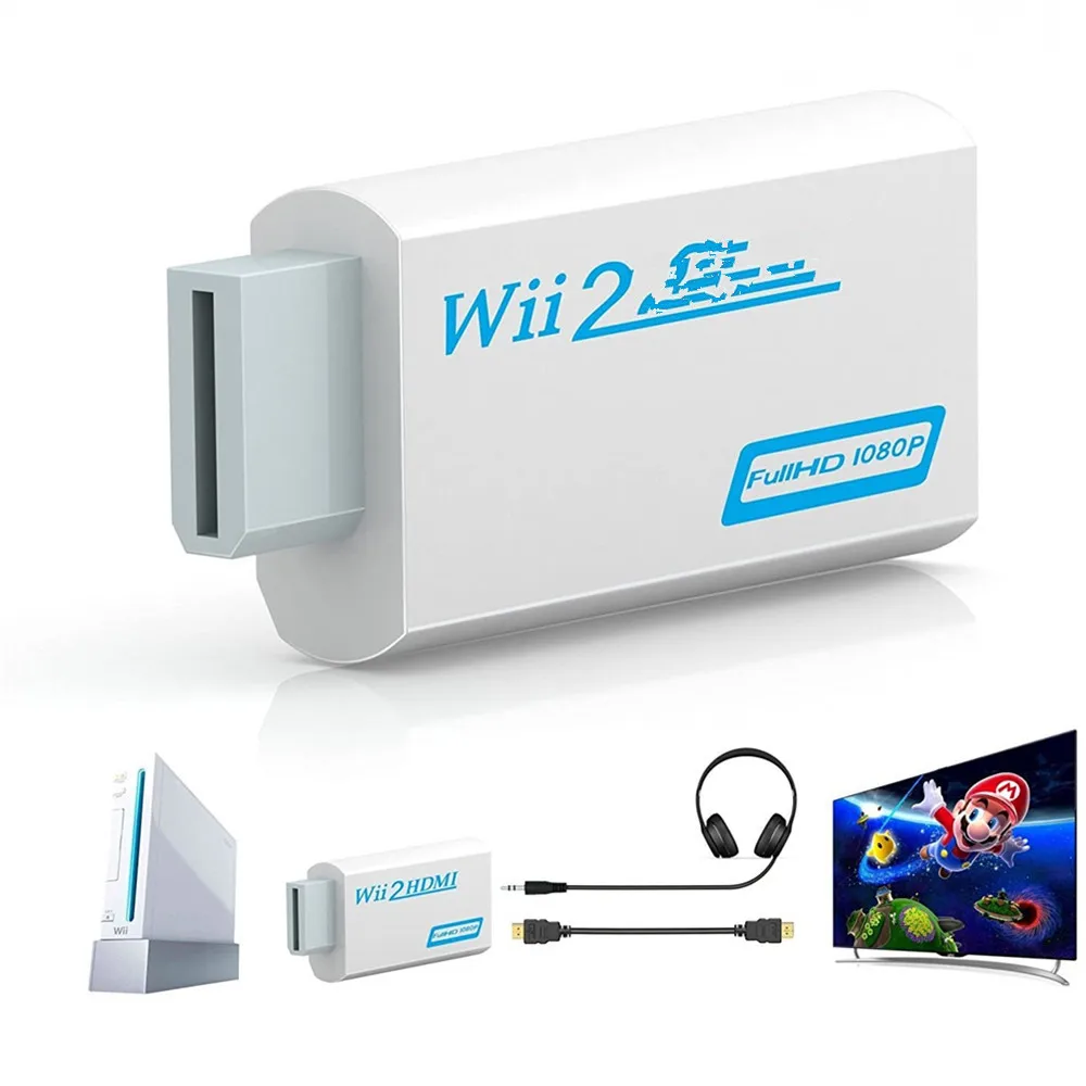 1080P Wii в HDMI-совместимый конвертер 2HDMI преобразователь Аудио выход адаптер Full HD 3 5