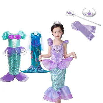 

Girls Little Mermaid Princess Fancy Dress Up Costume Children Summer Ariel Dresses Kids Birthday Party Outfits Clothing set