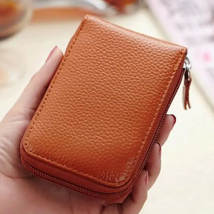 Men Leather Credit Card Wallet Holder Blocking Zipper Thin Pocket Multi-Card Position Small Card Package BS88
