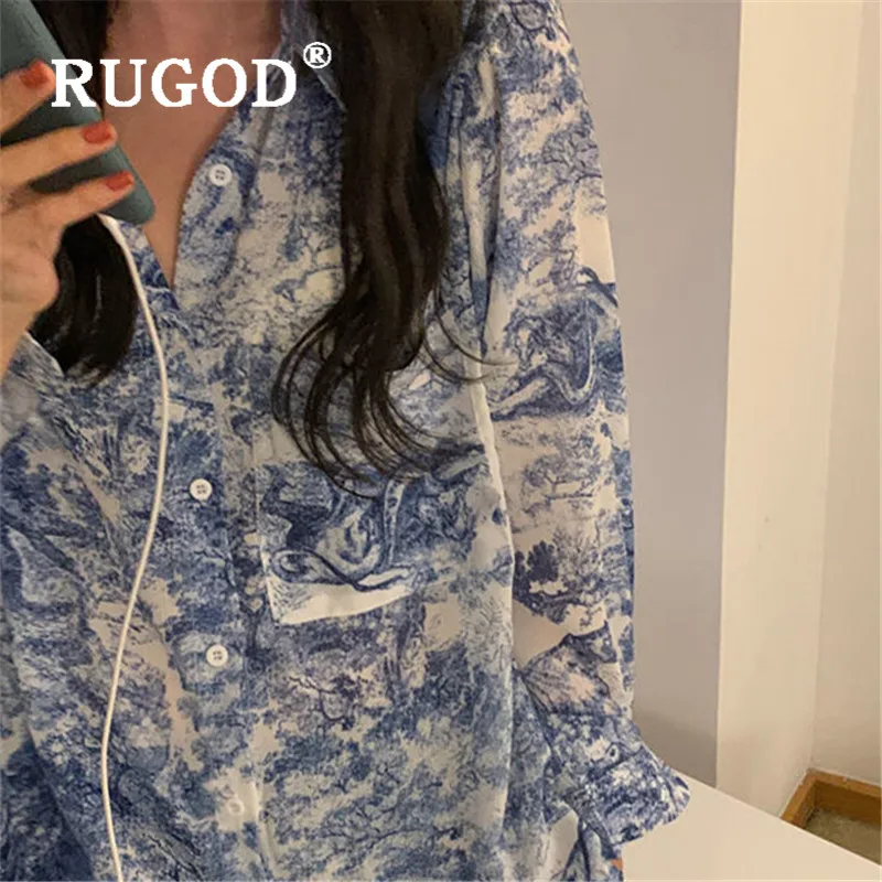 Женская винтажная блузка RUGOD Повседневная Свободная с длинным рукавом в