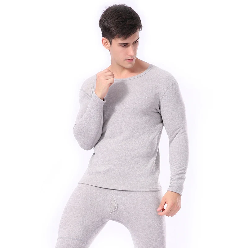 Men light grey Термо белье, Комплект толстого теплого термобелья, зимние кальсоны, мужское термобелье, женское теплое бархатное термобелье, размер L-XXXL - Цвет: Men light grey