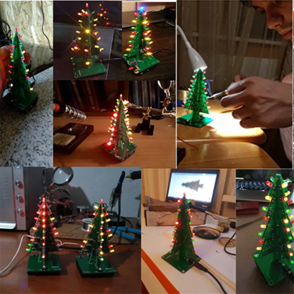3D USB Рождественские елки украшения 3 цвета светодиодный DIY комплект вспышка светодиодный EK1719 горячая Распродажа поддержка Прямая поставка