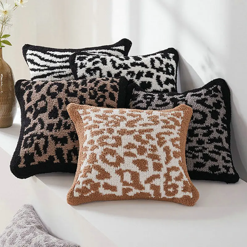 Faux Fur Fleece Cushion Covers leopard Animal Print 45x45 Case Warm Winter Cuddl