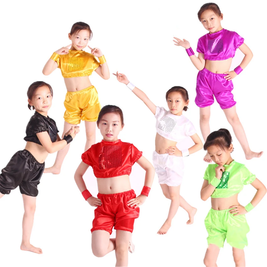 

Kids Dance Costumes Sequin Jazz Modern Stage Performance Clothes Crop Shorts 12Colors Hip Hop Children's Day Party Wear