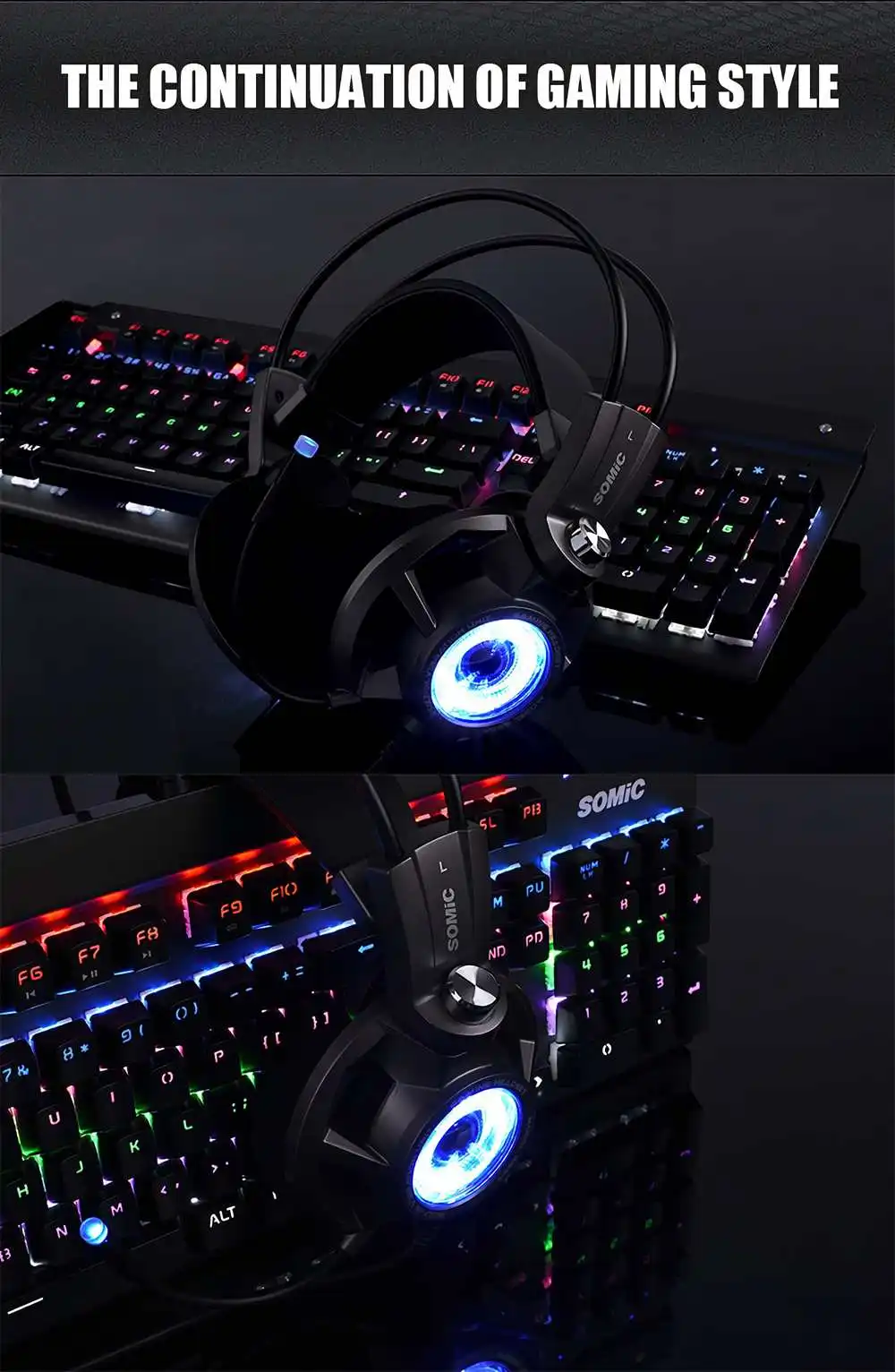 Somic G954 USB 7,1 стерео проводные Игровые наушники игровая гарнитура с микрофоном светодиодный свет для ноутбука компьютерный геймер