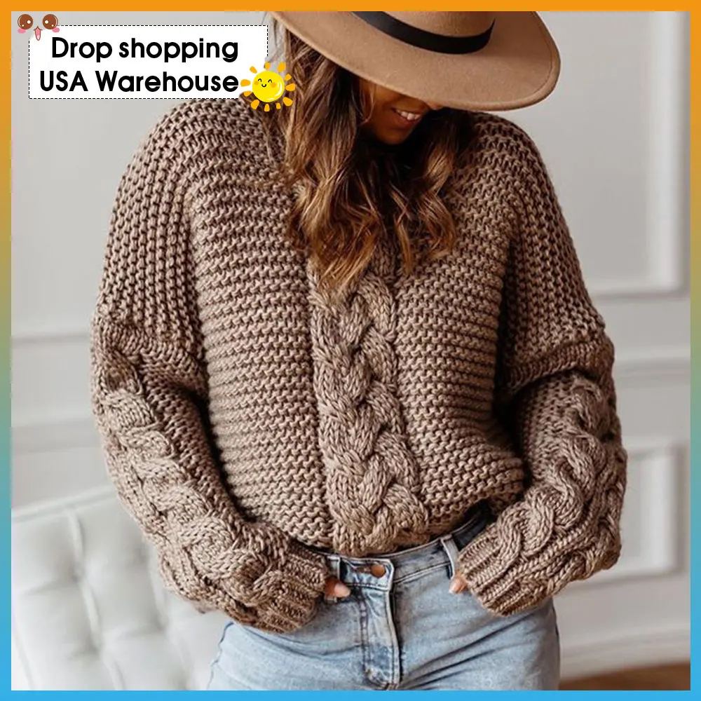 

Women's 2020 round Neck Linen Flower Color off-Shoulder Sweater Knitted Sweaters Women'S Casual Solid Loose Pullover Jumpe