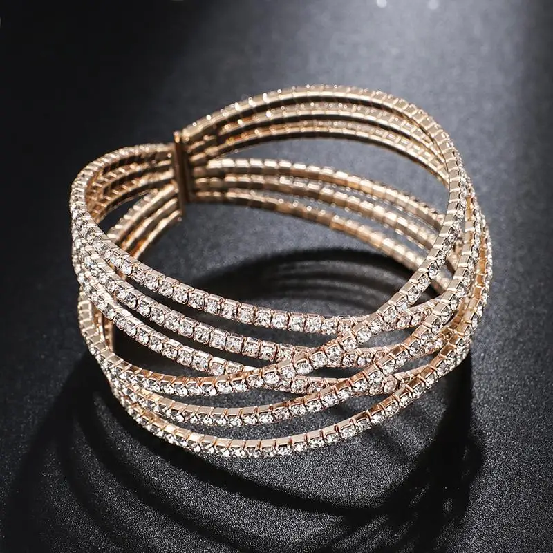 YFJEWE Fashion Wedding Jewelry Charm Bangles Opening Adjustable Women's Geometric Round Crystal cross Bangles& Bracelets B275