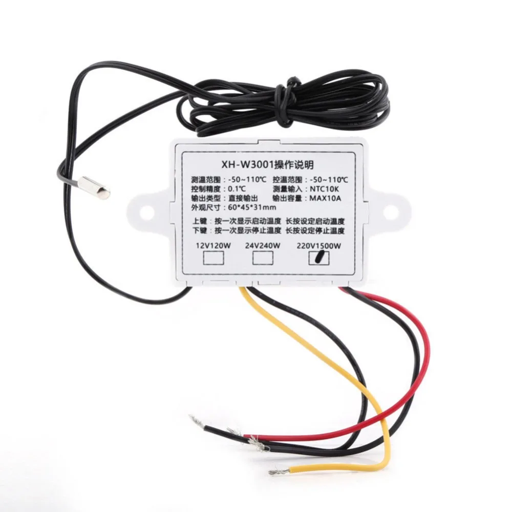 10A 12V 24V 220VAC цифровой светодиодный Температура контроллер XH-W3001 для инкубатора охлаждения и нагрева термостата NTC Сенсор