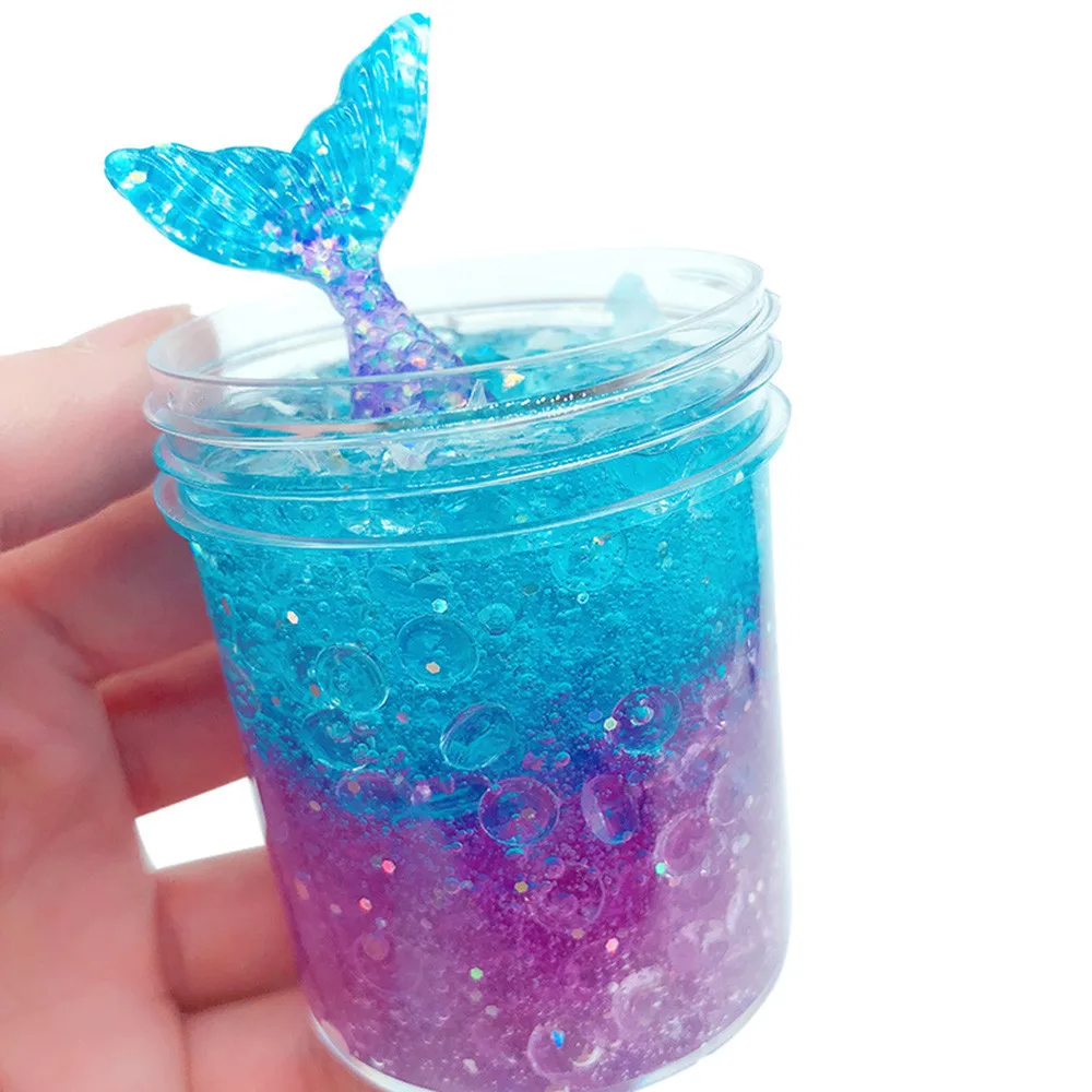 Fish tail tid Mud Mixing Cloud Slime Scented Stress Kids Clay Toys Soft Slime Clear Crystal Plasticine Mud #B