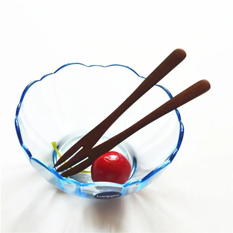 5pcs Fruit Forks Eco-Friendly Wooden Two Tooth Forks Reusable Dessert Forks Party Supplies Salad Picks For Home Bar Restaurant