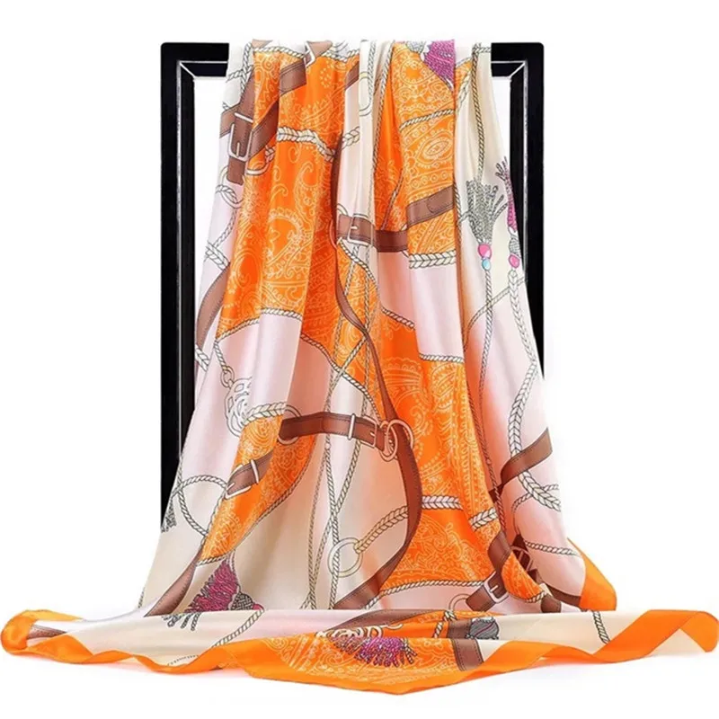 Шелковые шарфы Foulard 90*90 см квадратная голова хиджаб шарф Женский шифон шаль Бандана обертывание глушитель парео - Цвет: 35
