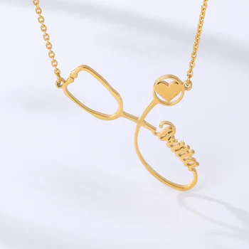 

Custom Stethoscope Name Necklace Medical Jewelry Stainless Steel Chain Personalized Nameplate Pendant Choker Nurse Doctor Gifts