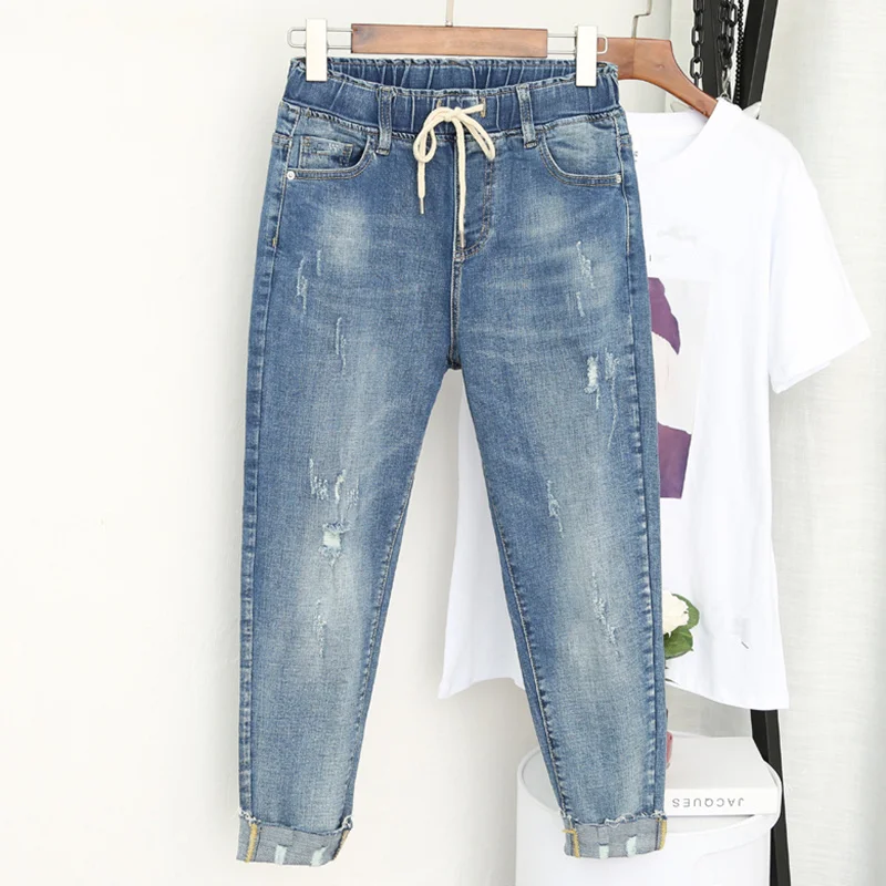 5XL Plus Size Boyfriend Jeans For Women Casual Vintage High Waist Jeans Denim Harem Pants Elastic Waist Denim Jeans Femme K421 5XL Plus Size Boyfriend Jeans For Women Casual Vintage High Waist Jeans Denim Harem Pants Elastic Waist Denim Jeans Femme K421