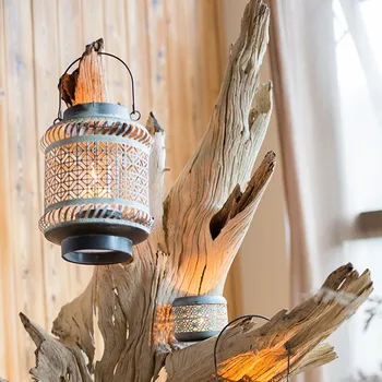 

European Retro Old Wrought Iron Wind Lamp Candlestick Hollow Lantern Candle Holder Basket Horse Light Six Styles Optional