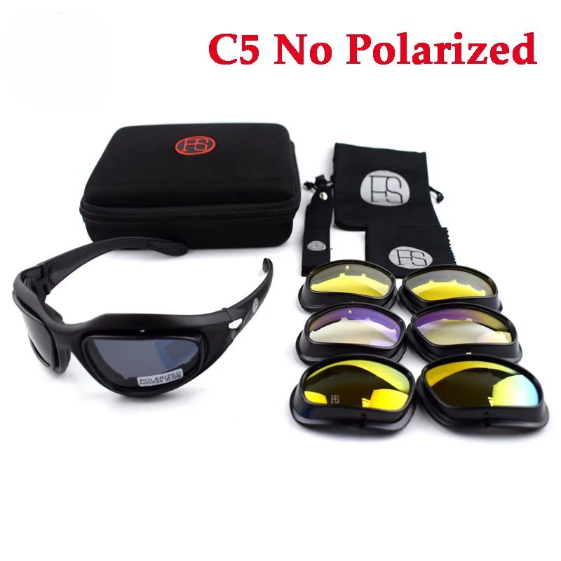 No Polarized C5 C5 военные очки спортивные поляризованные очки тактическая стрельба защитные очки солнцезащитные очки 4 линзы - Цвет: No Polarized C5
