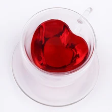 Double Wall Heart Coffee Cup With Saucer 240Ml Big Capacity Heat Resistant Glass Mug Restaurant Hotel Gift ePacket Free Shipping