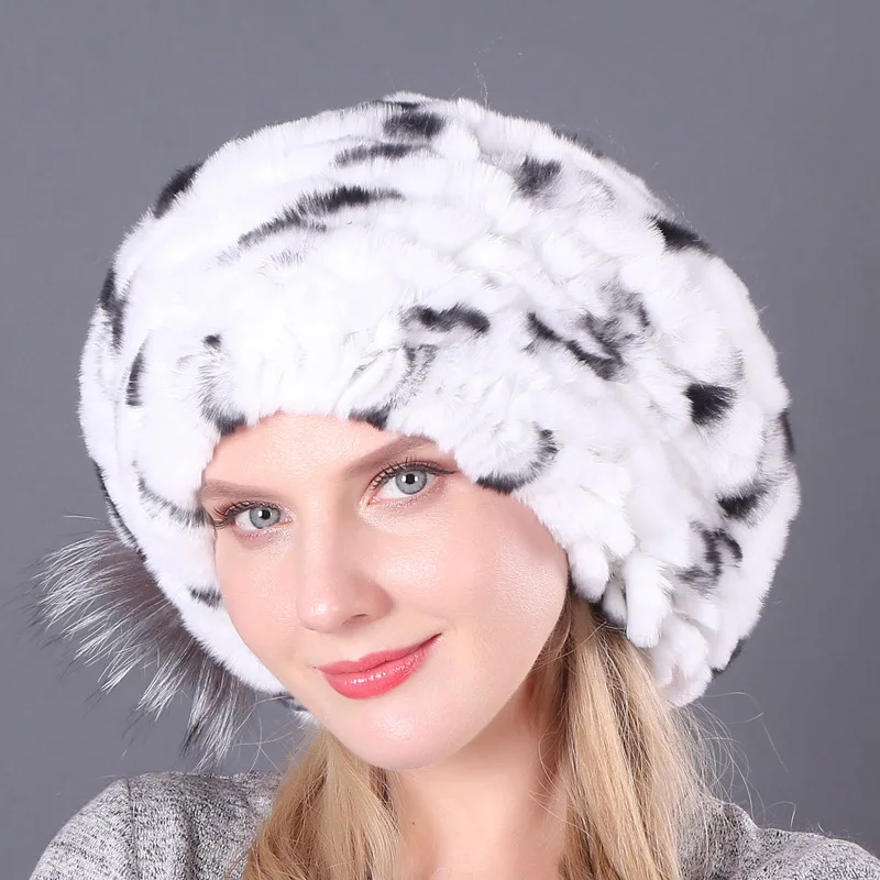 Зимняя женская шапка с кроличьим мехом, однотонная шапка Skullie Lady, модная шерстяная вязаная шапка, теплая хлопковая шапка - Цвет: 10