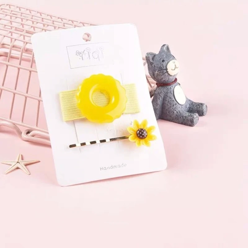 Yellow M MISM, новинка, 2 шт., Желейный цвет, Пончик, заколка для волос, набор для детей, милый Подсолнух, заколки, заколки, Детские аксессуары для волос - Цвет: Yellow