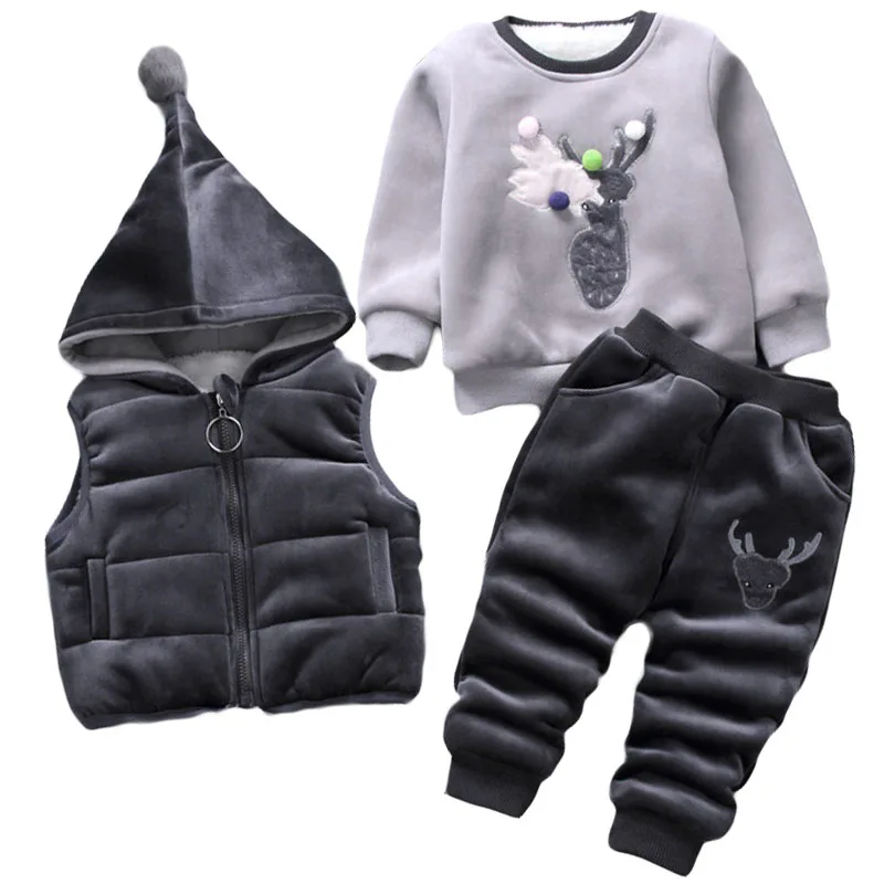 Kopen Kinderen Kinderen Jongens Meisjes Kleding Sets Winter Hooded Wollen Vest Jassen Broek Dikke Warme Tracksuts Kids Kleding Broek Sets