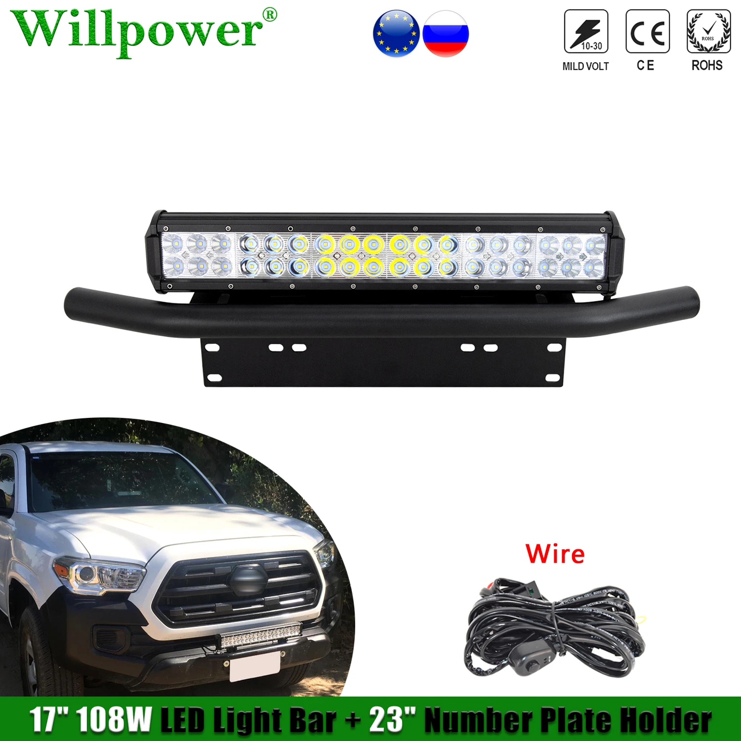 

For Jeep SUV Number Plate Frame Holder 17" LED Light Bar Offroad 4x4 Truck Pickup Bumper Driving Lamp Fog Lights Mount Bracket